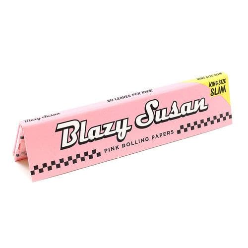Pink rolling paper pack with 'Blazy Susan' branding on a white background