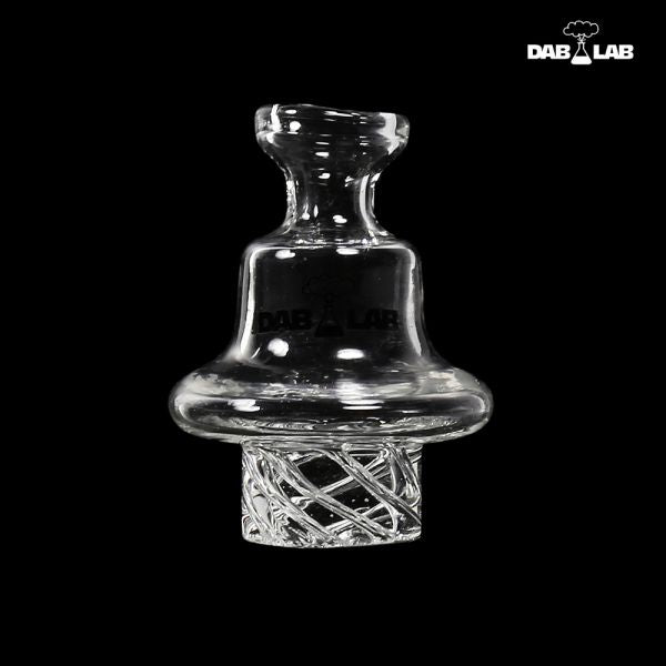 Clear glass smoking accessory with 'Dab Lab' branding on a black background