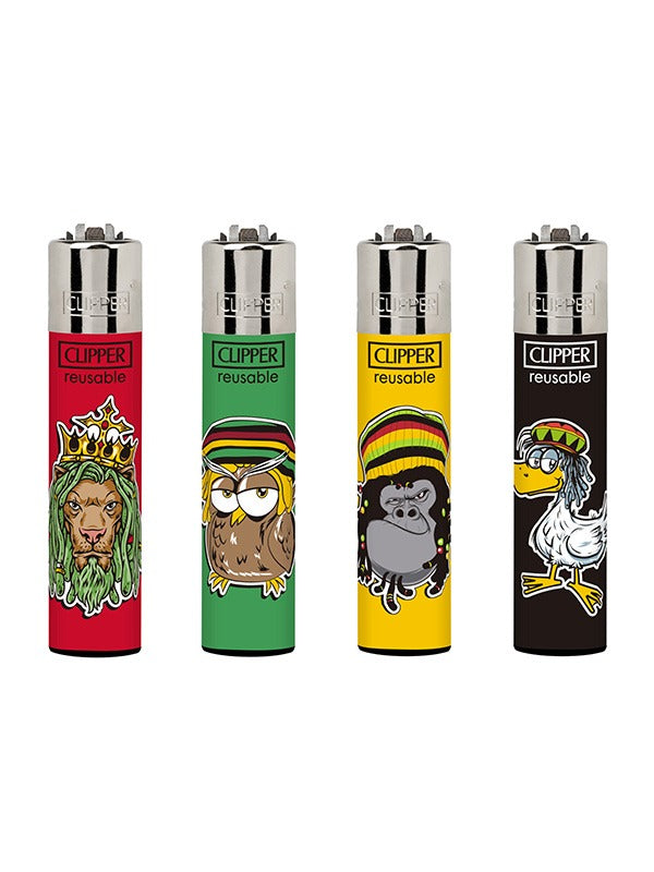 Set of 4 clipper lighters Rasta animals A