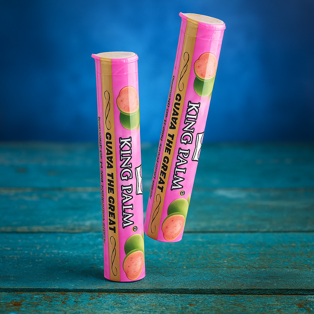 Two King Palm Guava The Great products on a blue wooden surface