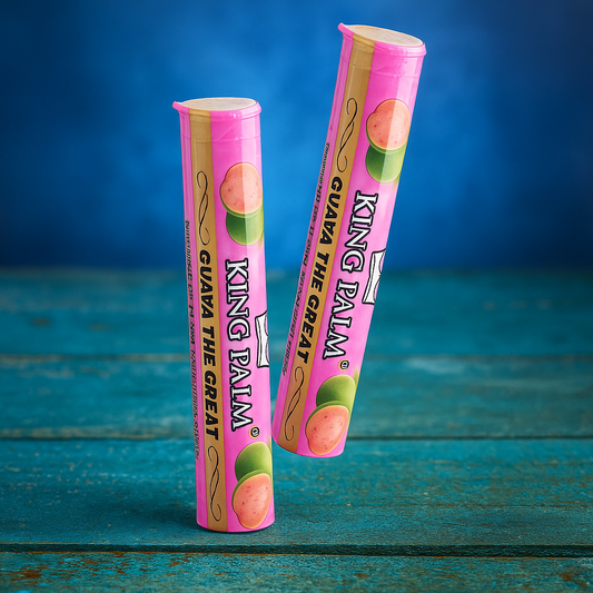 Two King Palm Guava The Great products on a blue wooden surface