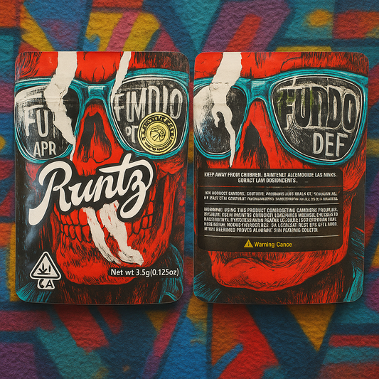 Red Mylar bags runtz branded 